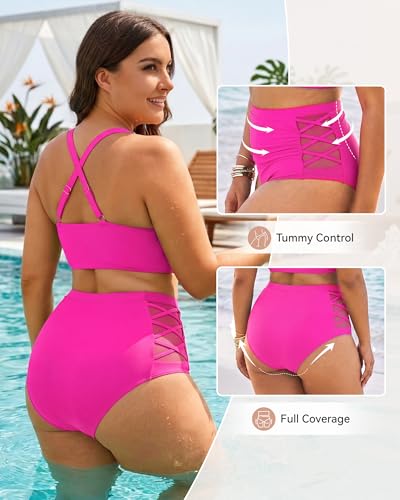 Image of American Trends Womens Plus Size Bikini Set - Tummy Control, High Waisted 2 Piece Swimsuits Bathing Suits