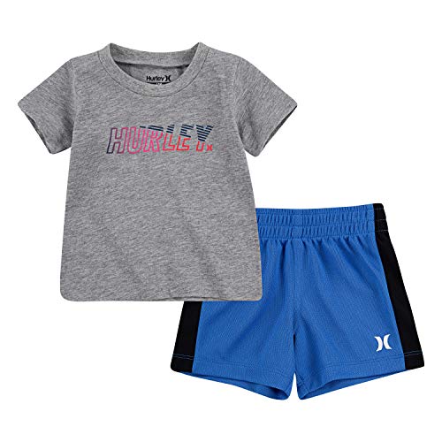 Hurley Baby Boys' Graphic T-Shirt and Shorts 2-Piece Outfit Set, Pacific/Grey, 3T