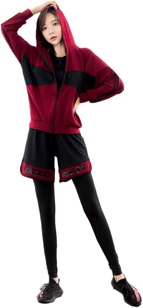 Efforts レディース トップス スポーツウェア ヨガウェア パーカー ランニングウェア ロングタイツ 女性 半袖 上下 5点セット 長袖 ブラジャー 短パンツ 伸縮性 通気 吸汗速乾 おしゃれ 春夏秋冬