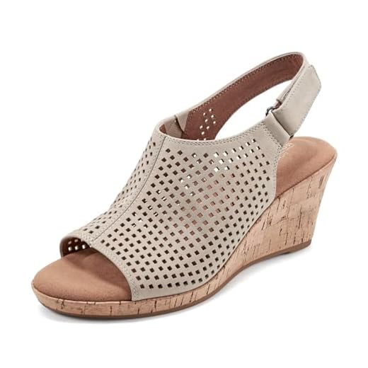 Rockport Women's Briah PERF Sling Wedge Sandal, Taupe Leather, 7