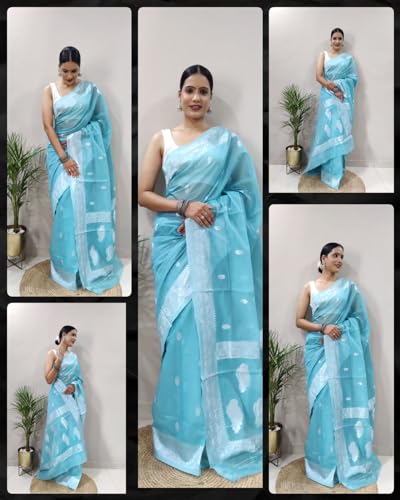 Image of Banarasi soft Cotton-Silk Saree with Unstitched Blouse - Graceful Design for Special Occasions, Weddings & Festivals