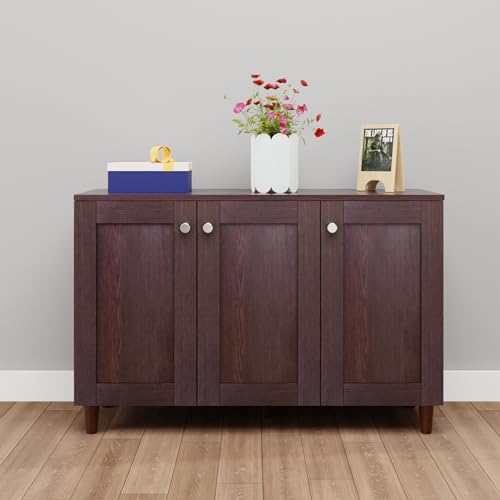 Image of VIKI Shoe Rack with 3 Square Inset Doors, Shoe Storage Cabinet for Hallway, Organizer Unit for Entryway, Width 109.3cms, Dark Wenge Colour, 1 Year Warranty