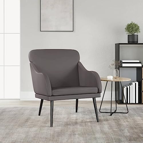 Bucmath Sillón gris 63 x 76 x 80 cm, de piel sintética, con estructura de metal, cómoda silla de lectura para salón, dormitorio, oficina y salón, cómodo asiento para adultos