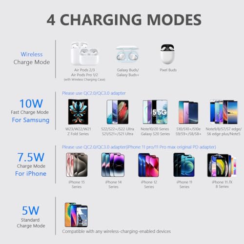 yootech Wireless Charger Kompatibel mit iPhone 15 14 13 12 11 Pro Max Mini, Kabelloses Ladegerät für iPhone SE 2022/XS MAX/XR/X/XR/8, Air Pods 3/Pro 2, 10W Max für Samsung S22/S21/S20/S10/Note 20/10 – Bild 3