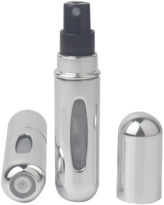 BESTPICKS Refillable Perfume Atomizer Bottle for Travel Spray Scent Pump Case- 1 piece- Shiny Metallic Silver