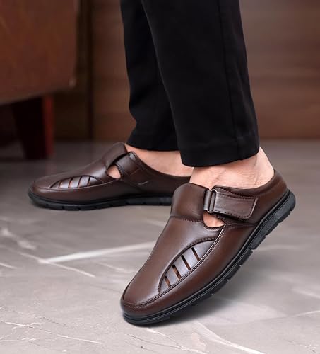 Image of BRUTE Leather Sandals for Men | Open Fisherman Sandals | Half Sandals