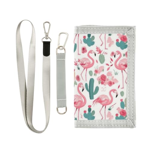Wusikd Cute Pink Flamingos Kids Wallet for Boys Girls Cacti Roses Toddler Trifold Wallet Novelty Wallet for Teens Women Men