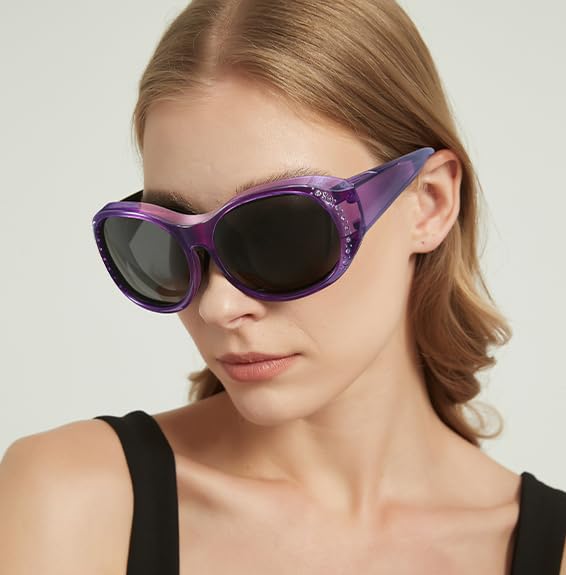 Trysee Women's Polarized Fit Over Sunglasses with Rhinestone, Wrap Around Sun Glasses UV400 Protection TS42132