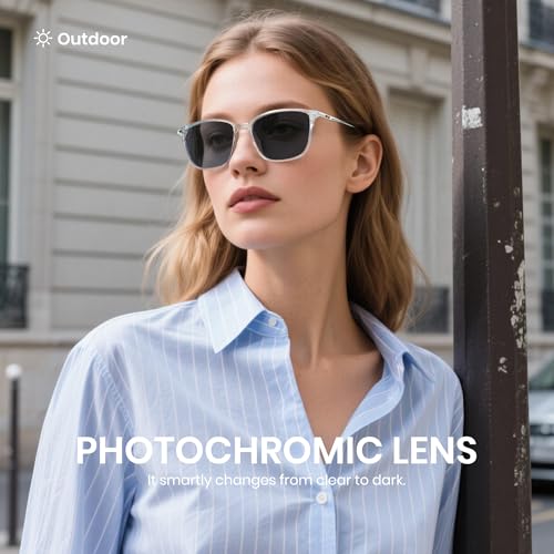 Image of Cyxus Photochromic Blue Light Blocking Glasses for Men Women, Lightweight Square Eyeglasses, UV Protection Transition Sunglasses for Computer Gaming Outdoor Daily Wear 8208iT34
