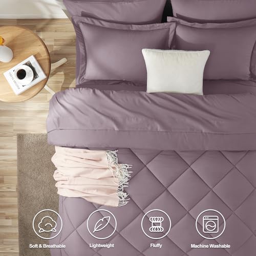 image for CozyLux Full Size Comforter Sets Dusty Purple - 7 Pieces Bed in a Bag 