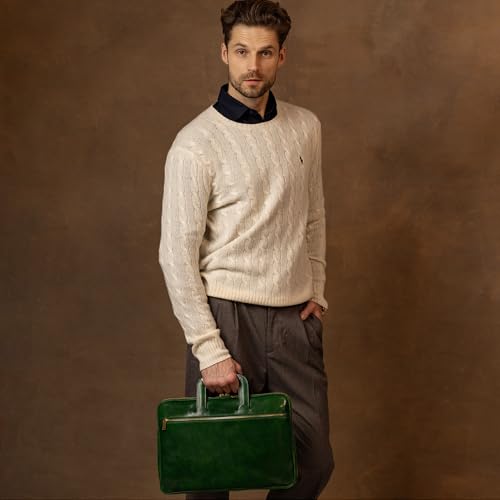 Image of Time Resistance Slim Leather Briefcase - Italian Handmade Leather Computer Bag - Briefcase for Men and Women - Laptop Bag