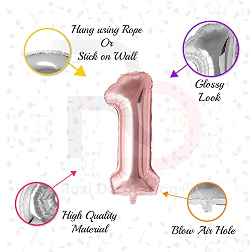 Image of Rozi Decoration 32? Inch Rose Gold 1 Number Foil Balloon | 1 Number Balloon for Birthday Rose Gold | 1st Birthday Decoration for Boys & Girls | 1st Anniversary Decoration Items Kit Pack of 1 Pcs