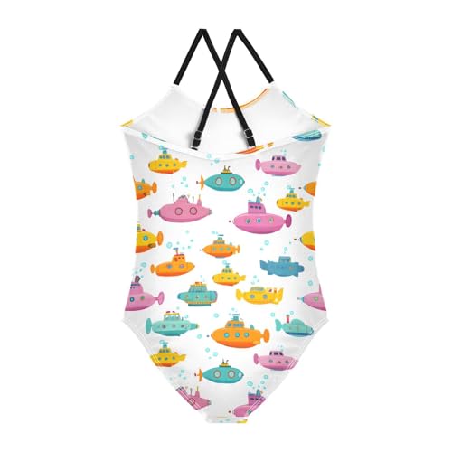 Submarine Pattern Girls One Piece Swimsuits Summer Quick Dry Beach Bathing Suit2
