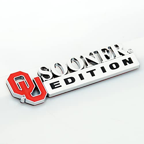 Image of 2Pc Sooner Edition Emblem Okla-Homa 3D Badge Sticker Decal with 3M Adhesive Replacement for Universal Car Window Door Computer (Silver Black Red)