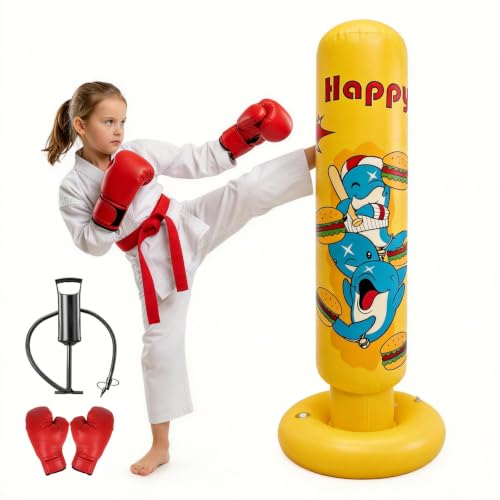 Image of Kid Punching Bag, Inflatable Punching Bag for Kids Age 3-14, Freestanding Boxing Bag for Boys & Girls, Kids Boxing Set for Martial Arts, Karate, Taekwondo