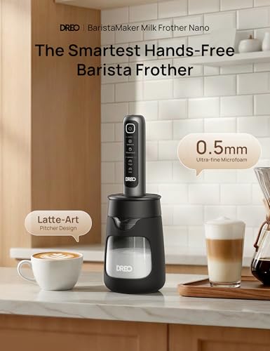 Image of DREO Handheld Milk Frother with Cup - 4-Model Settings for Latte Art-Level Microfoam 2550mAh Battery for 180+ Coffee & Drinks, IPX7 Waterproof, Fast Hands-Free Frothing, Easy-Clean, Black