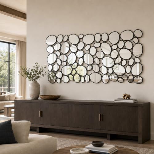 NXHOME Black Mosaic Wall Mirror, 27.55' x 55' Large Pebble Geometric Decorative...