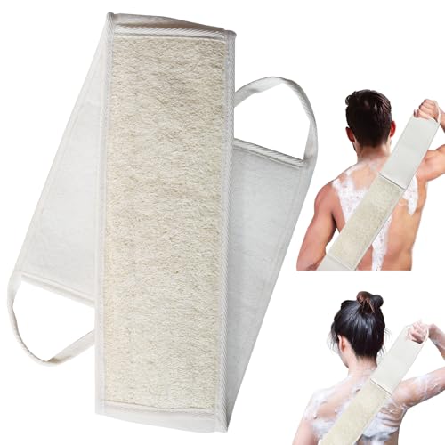 Natural Loofah Back Scrubber for Shower - Long Handle Body Exfoliator for Men & Women, African Net Sponge, Bath Brush with Luffa Exfoliating Glove