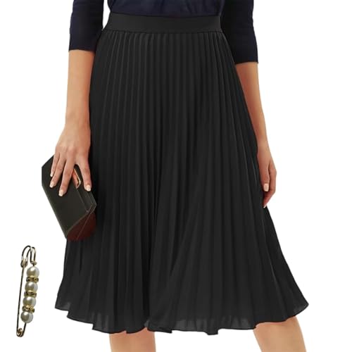 Women's Skirts High Waist Elastic Pleated Chiffon Midi A Line Skirt