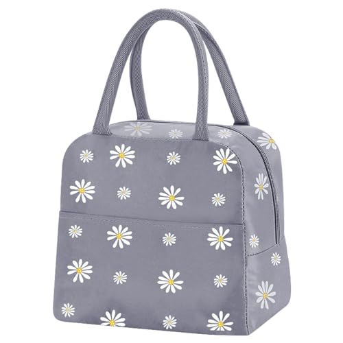 Image of TIECHI Insulated Lunch Bag Small for Women Work School Kids Students Packed Lunch Sandwich Food Cold Bag Tote Cool Bag Reusable Foil Fabric Picnic Lunch Box Organizer (Gray Blue)