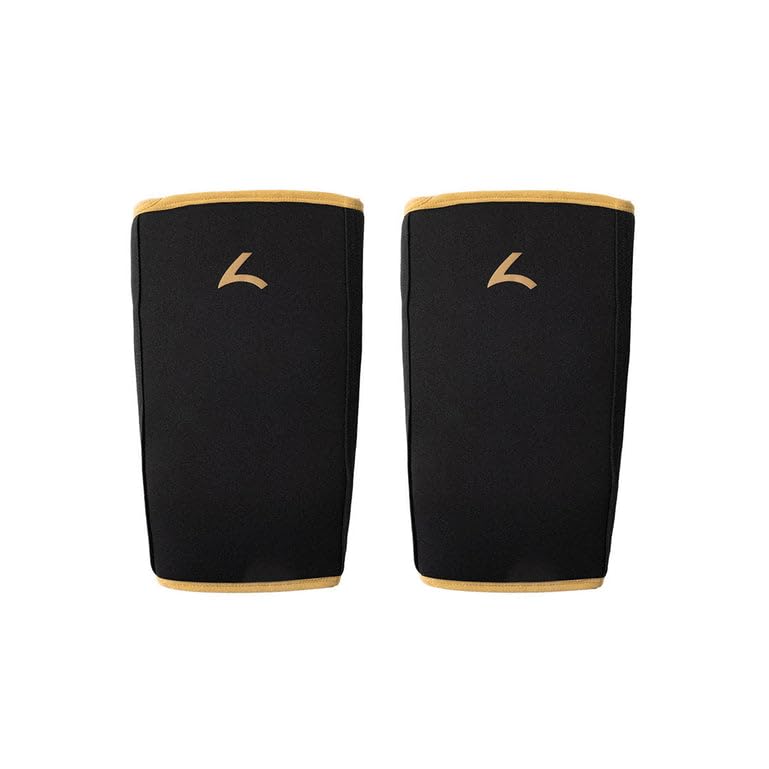 Reeva Rodilleras Powerlifting de 7 mm, talla L, doradas, potentes rodilleras para levantamiento de potencia, levantamiento de pesas y fitness