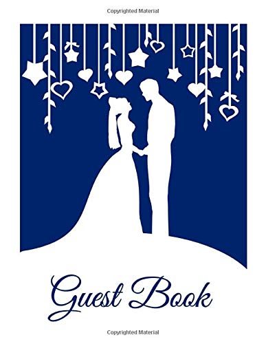 InspirationzStore Guest BooksGuest Book: White & Navy Wedding Guest Book (Paperback), Romantic Mr and Mrs Bride and Groom silhouette design A4 Wedding Guest Book, 8.5"x11" Modern Guestbook for wedding with hearts & stars