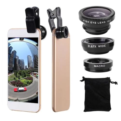 Kit Lentes Para Celular Olho De Peixe Lente Macro Lente Grande Angular Smartphone 3 Em 1 iPhone Samsung Galaxy Celulares Android Tablet