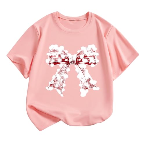 Girls Glow in Dark Shirt Summer Short Sleeve Tshirts Luminous Bow Print Graphic Tees Cotton Tops