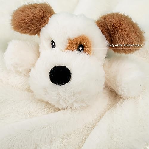 Image of Dog Security Blanket Soft Lovey Baby Stuffed Animal with Satin Backing for Toddler Infant Newborn Boys and Girls, Lovely Unisex Puppy Snuggle Toy, Brown 16 Inch