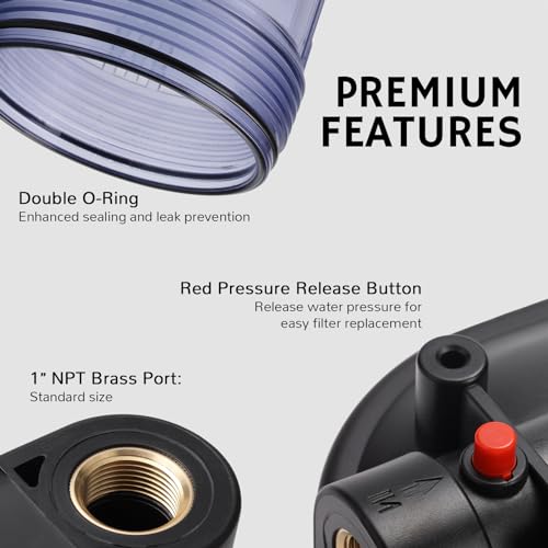 Airthereal Whole House Water Filter Housing, 20\" x 4.5\" Sediment Carbon Cartridge Universal Housing, Pre-Filtration System for Well and City Water with 1\" NPT Port and Include 1-Pack PP Filter