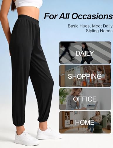 Image of Venzina Track Pants for Women Joggers Pants for Women 5C Ice Silk Cooling Tapered Slimming Ankle Pants with Elastic Waistband for Gym Workout Running Travel
