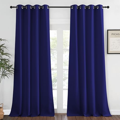 NICETOWN Blackout Window Curtain 90 inch Length - Room Darkening Thermal Insulated Grommet Large Window Treatment Light Blocking for Bedroom/Doorway (Navy Blue, 1 Panel, W52 x L90)