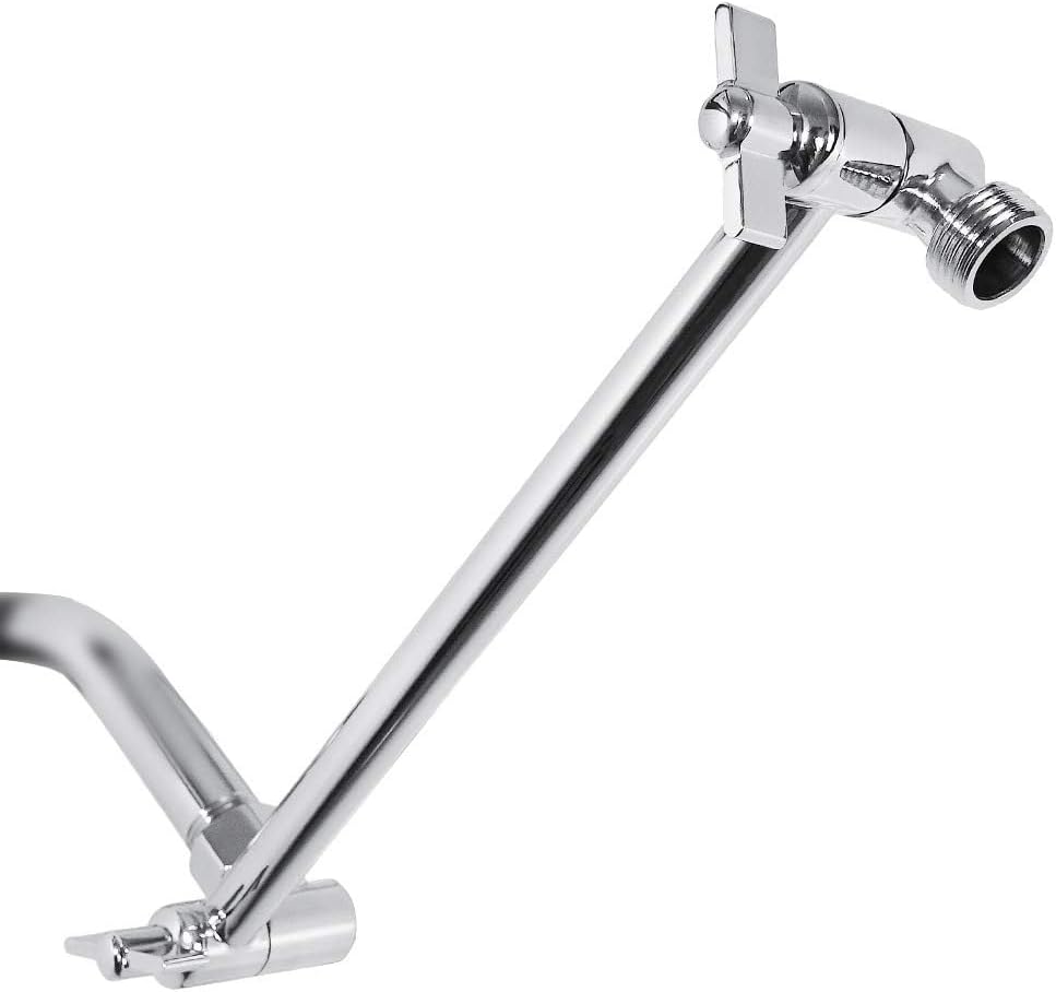 Adjustable Shower Arm Universal Connection, NearMoon Solid Brass Shower Extension Arm, Adjust Angle to Upgrade Shower Experience, Easy to Install, Anti-leak (Chrome)