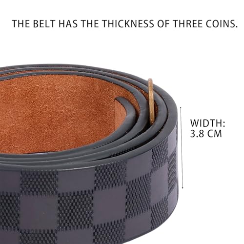 Men's 3.8cm Checkered Belt - Double Bonded Split Leather, Laser Alloy Buckle, No-Stitch Commuter & Daily Wear3