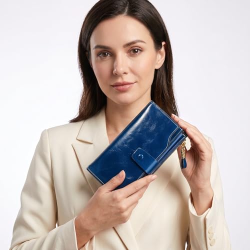 Image of YALUXE Women's RFID Real Leather Wallet with 21 Card Slots Phone Pocket