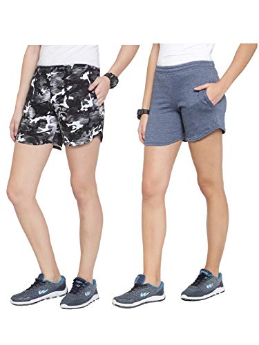 Image of UZARUS Women's Multicolour Cotton Sports Casual Printed Shorts - Pack of 2