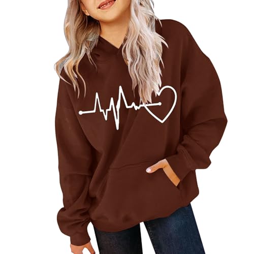 Generico Sudaderas con Capucha Chica Casual Suave Otoño Sudaderas de Manga Larga Niña Ligero Cómodo Hoodie Invierno Deportivo Color Sólido Jersey Elegante Streetwear Y2k Sweatshirt Niña, marrón, 14