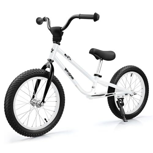 bicystar Kids Balance Bike with Real Rubber Air Tires - 16 Inch Big Kid Bicycle Ages 5-8, Adjustable Seat & Handlebars, Lightweight No Pedal Training Bike (White)