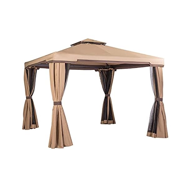   10-x-10-All-Season-Permanent-Soft-Top-Patio-Gazebo-Outdoor-Gazebo-Canopy-with-Net-Drapery-Mosquito-Netting-and-Shade-Curtains-Brown