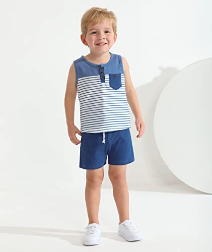2Pcs Summer Outfits For Toddler Boy Clothes Set Kids Sleeveless Shirts Short Sets Little Boy Clothing (3-4T, Blue) #TOP1