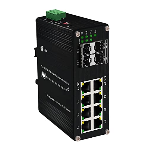 Image of Industrial 8 Ports L2 Managed Gigabit Fiber Switch with 4 1000Base-X SFP Slots Layer 2+ Web Management Din Rail Mount Network Switch Support QOS, VLAN, Ring Network, IGMP 12-48V DC Input
