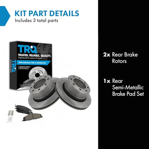 Image of TRQ Rear Brake Pad & Rotor Kit Semi-Metallic Compatible with 2009-2010 Dodge Ram 2500, 3500 2012 Ram 1500 2011-2018 2500 3500