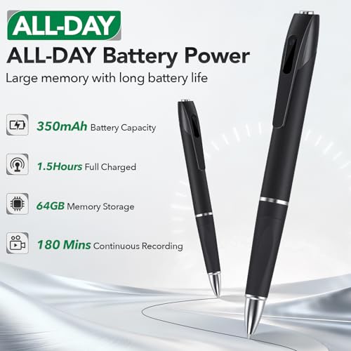 Image of 1080P Full HD Hidden Camera Pen, Mini Body Camera for Home & Nanny Use, Long Battery Life, Easy One-Button Operation (2026 Upgrade)