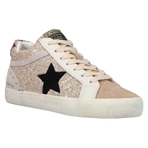 VINTAGE HAVANA Womens Bounce Metallic Glitter Lace Up Sneakers Shoes Casual - Silver, White2