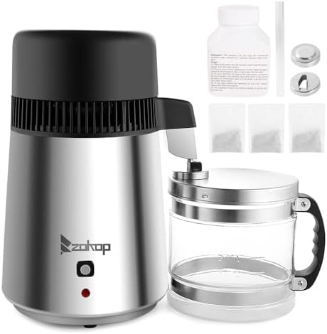 4L Water Distiller, Countertop Distilled Water Machine w/Glass Container, 750W Water Purifier Machine w/Stainless Steel Interior, Water Filter Machine Distilling Pure Water Maker for Home Humidifier