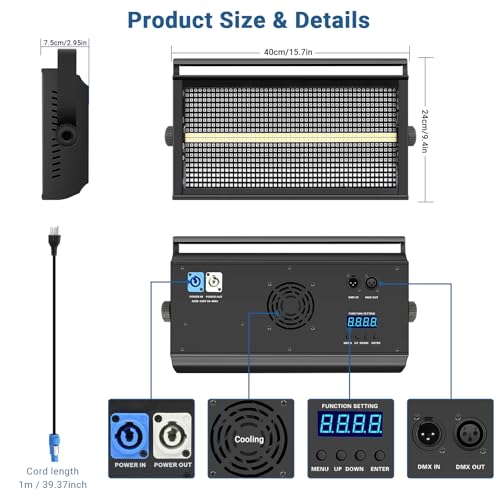Image of LED Stage Strobe Light - 500W 960 LEDs RGBW DJ Strobe Light with 16 Zones Chasing by DMX RDM Control Sound Activated Auto Play Uplight for Event Club Bar Party Show Wedding Band Lighting