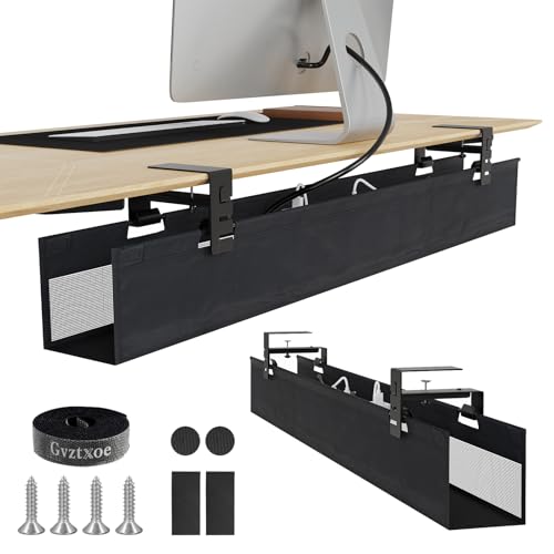 Gvztxoe 大型 デスク下ケーブル管理トレイ 40インチ コード管理 通気メッシュ ドリルクランプ/ネジ取り付けコードオーガナイザー ファブリックスタンディングデスクワイヤー管理 オフィス 自宅用