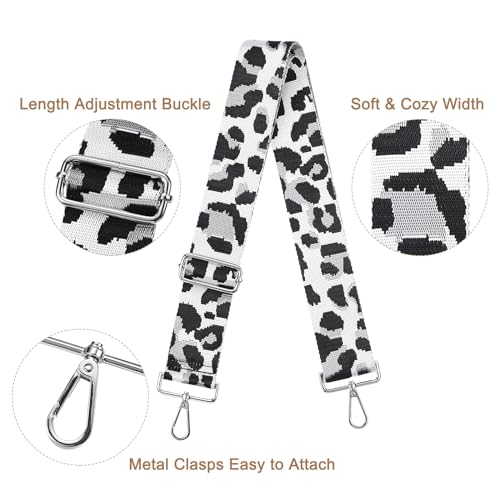 Image of uxcell Purse Strap Replacement, 31-51inch Adjustable Polyester Leopard 2inch Wide Crossbody Shoulder Strap for Handbag Guitar(White, Silver Buckle)