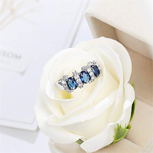 925 Sterling Silver Fashion Natural Emerald Sapphire Ring Oval Perfect Cut 3-Stone Rainbow Cubic Zirconia Rings CZ Classical Eternity Engagement Wedding Band Ring for Women (Sapphire, US Code 10)4