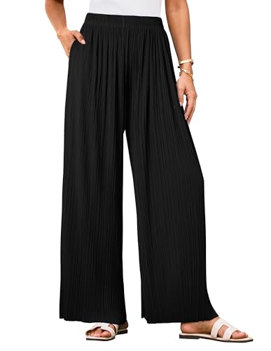 GRACE KARIN Womens Casual Wide Leg Pants Pleated High Elastic Waist Flowy Loose Beach Palazzo Pants Work Trousers Summer